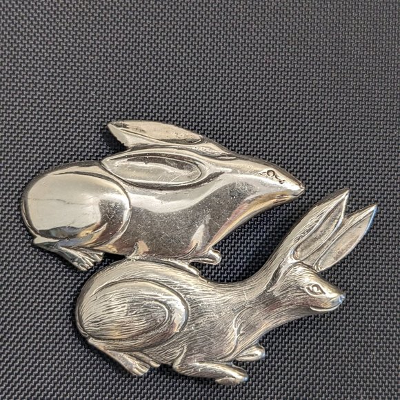 Coble Corey Jewelry Adorable Vtg Sterling Double Bunny Rabbit